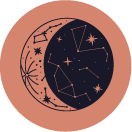 Online kundali matching Pune icon showing circular design with stars and connected constellations representing horoscope compatibility